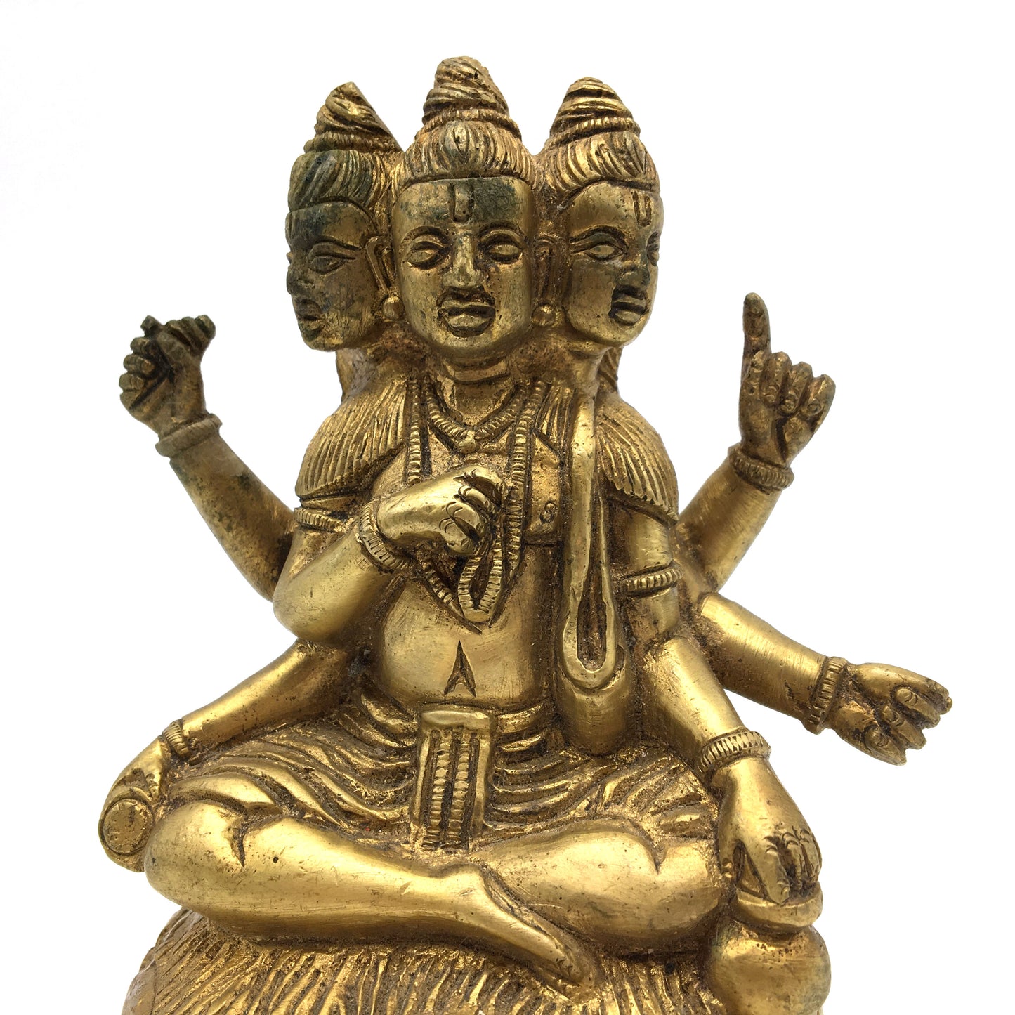 Brass Lord Dattatreya Brahma Vishnu Maheshwara Handcrafted Vintage Statue