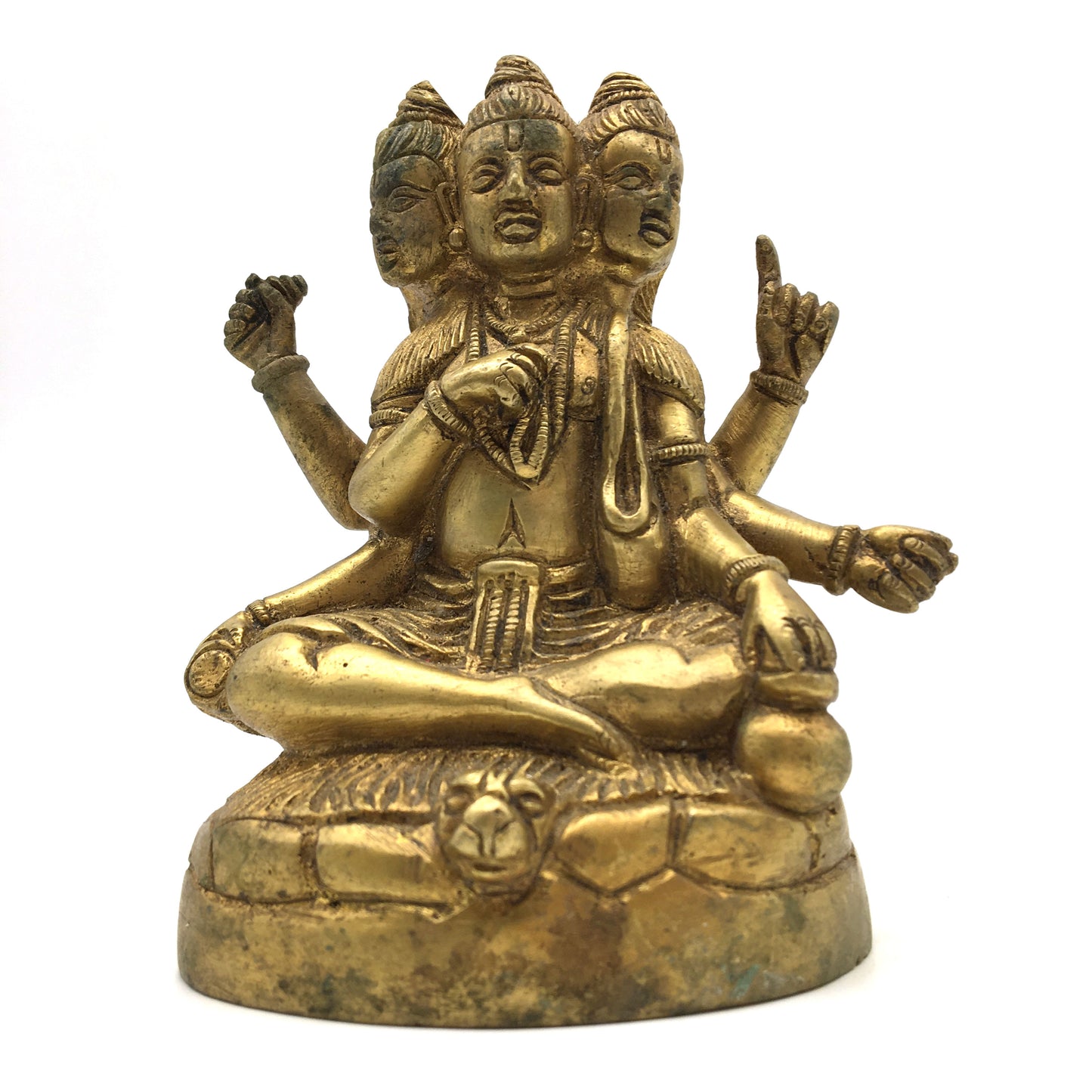 Brass Lord Dattatreya Brahma Vishnu Maheshwara Handcrafted Vintage Statue
