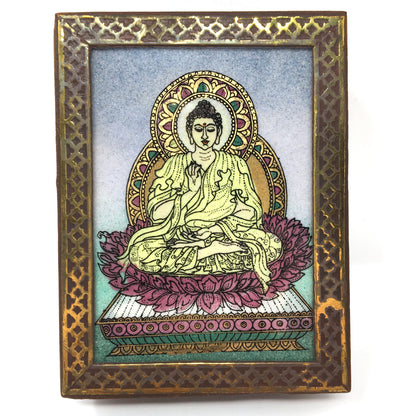 Meditating Buddha Lotus Wooden Gemstone Box Wooden Gem Box Decorative