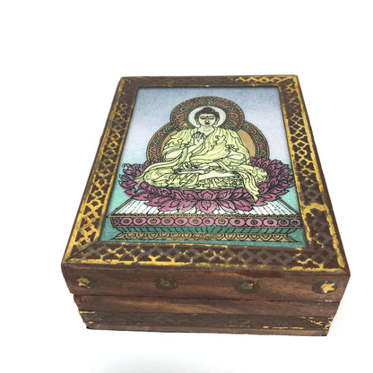 Meditating Buddha Lotus Wooden Gemstone Box Wooden Gem Box Decorative