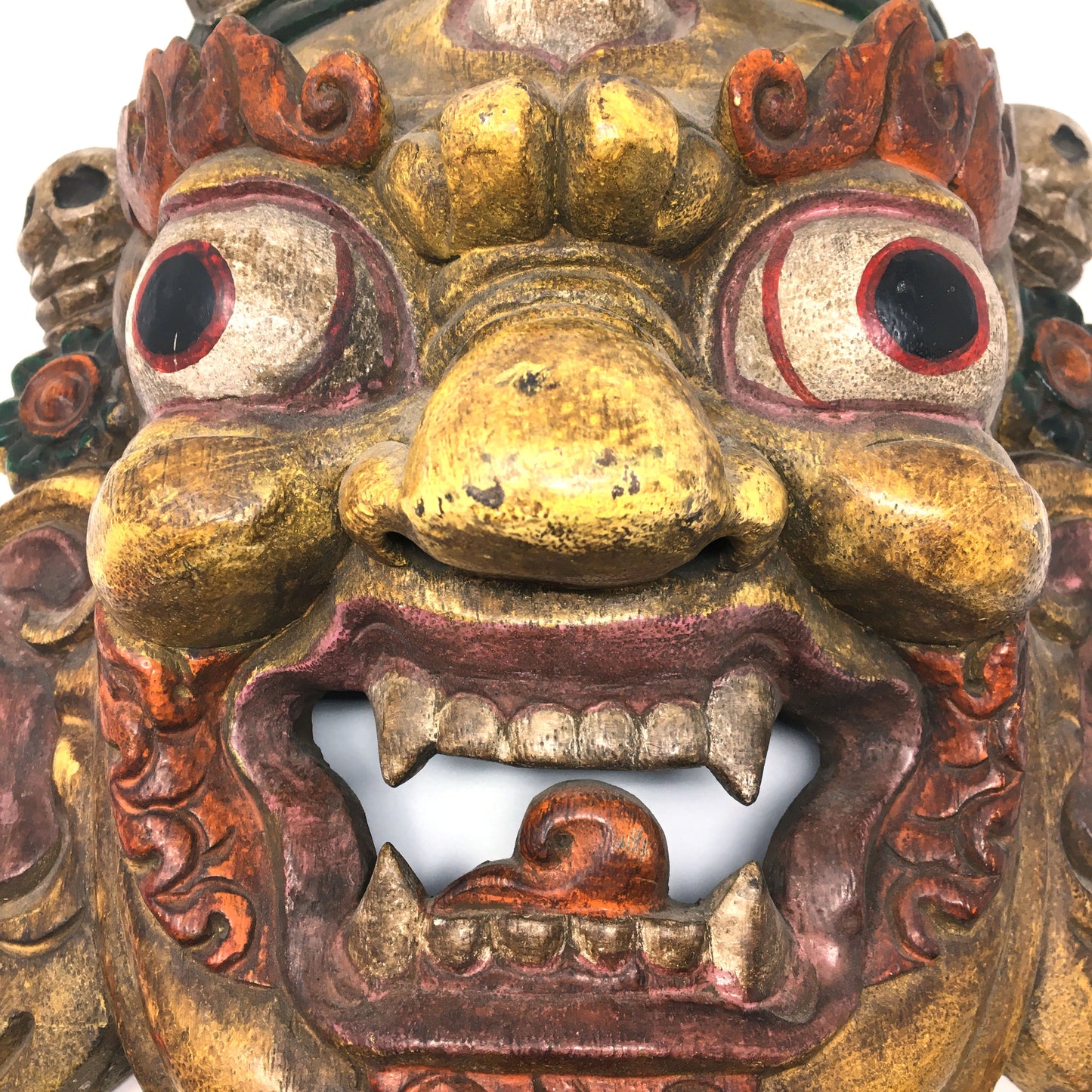 Wood Carving Buddhism Mahakala Mask Wall Plaque Hanging - Nepal Handmade 14"