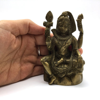 Unique Hindu Lord Shiva Idol 4 Hands Statue Vintage Antique Brass God 4" - Montecinos Ethnic