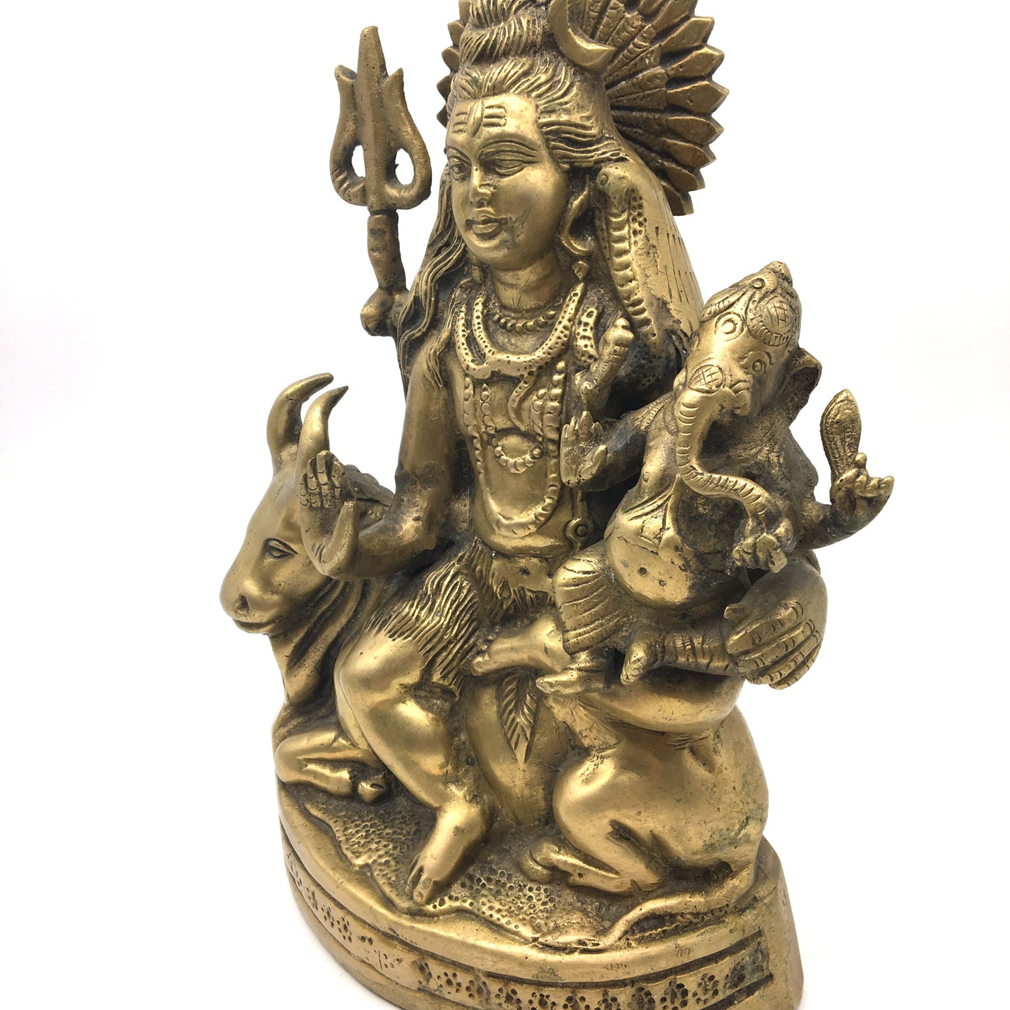 Rare Brass India Shiva Siva Holding Baby Ganesh Seated On Nandi Bull Statue 9.5"