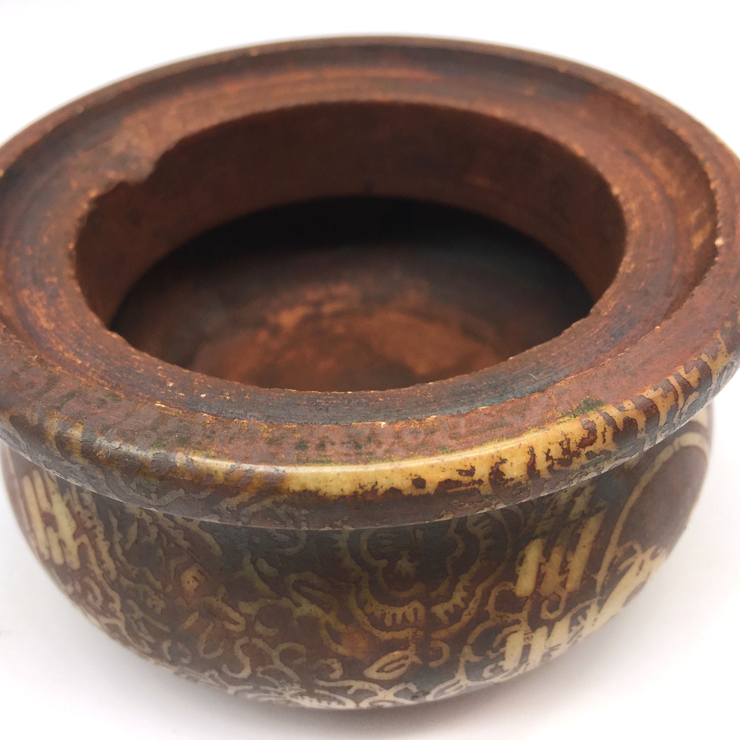 Soapstone Incense Smudging Jade Pot Bowl Natural Henna Colors- Eastern Style