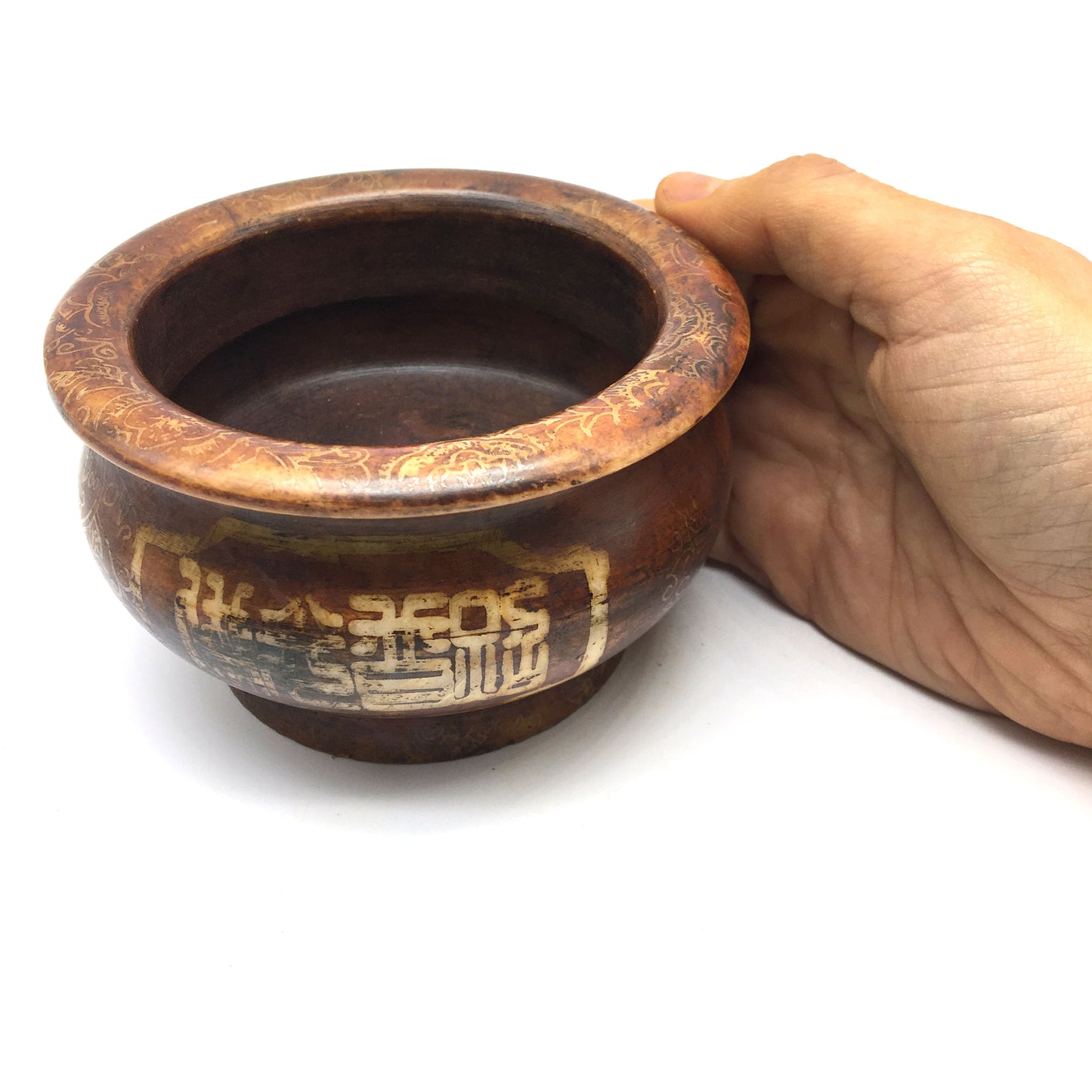 Soapstone Incense Smudging Jade Bowl Pot Natural Henna Colors -Ethnic Style