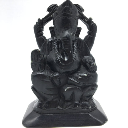 Ganesh Ganapati Hand-carved in Solid Stone Hand-painted Black Sculpture Statue