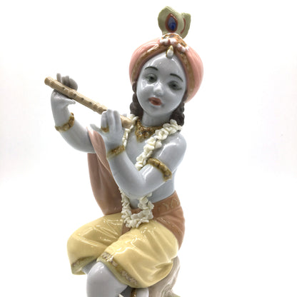 Krishna Lladró Porcelain Figurine Lord Krishna With Garland of Handmade Flowers