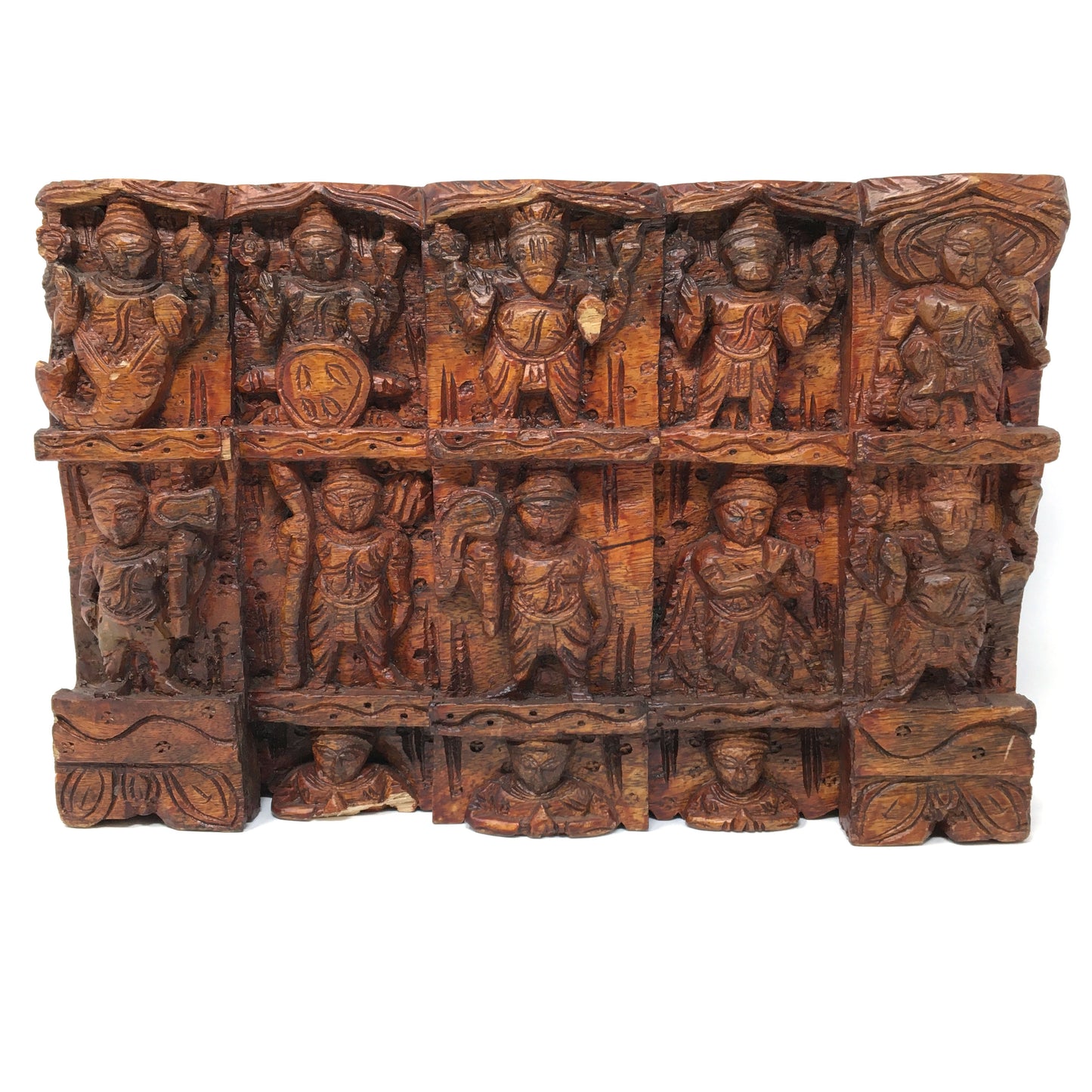 Hand-carved Solid Wood Wall Hanging Panel Plaque Carved Krishna Incarnations