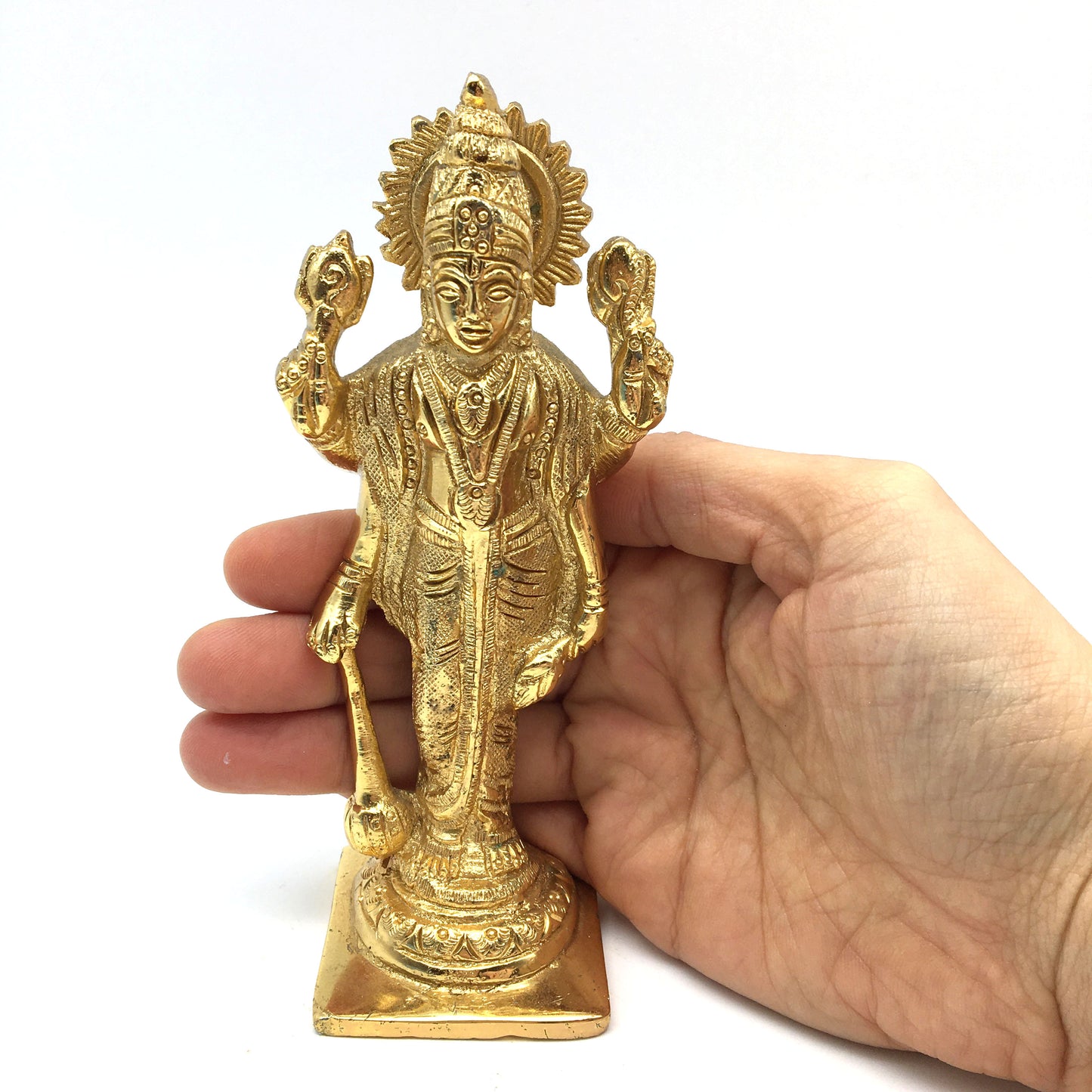 Gold-plated Brass India God Lord Vishnu Handcrafted Statue Sculpture 5.75"