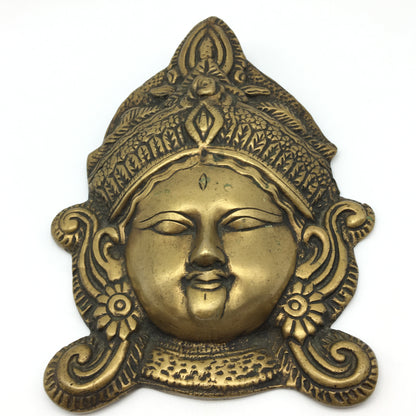 Vintage Decorative Brass Face Mask Mother Mata Durga India Goddess - Hanging - Montecinos Ethnic