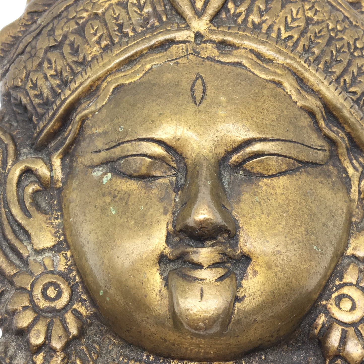 Vintage Decorative Brass Face Mask Mata Durga India Goddess - Hanging 7.5" - Montecinos Ethnic