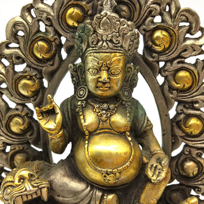 Jambhala Kubera Statue Sitting on Lion Tibetan Buddhism Brass God Of Wealth