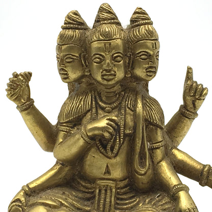 Handcrafted Vintage Brass Lord Dattatreya Brahma Vishnu Maheshwara Statue 5" - Montecinos Ethnic