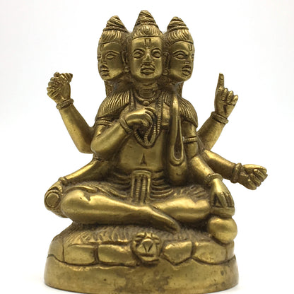 Handcrafted Vintage Brass Lord Dattatreya Brahma Vishnu Maheshwara Statue 5" - Montecinos Ethnic