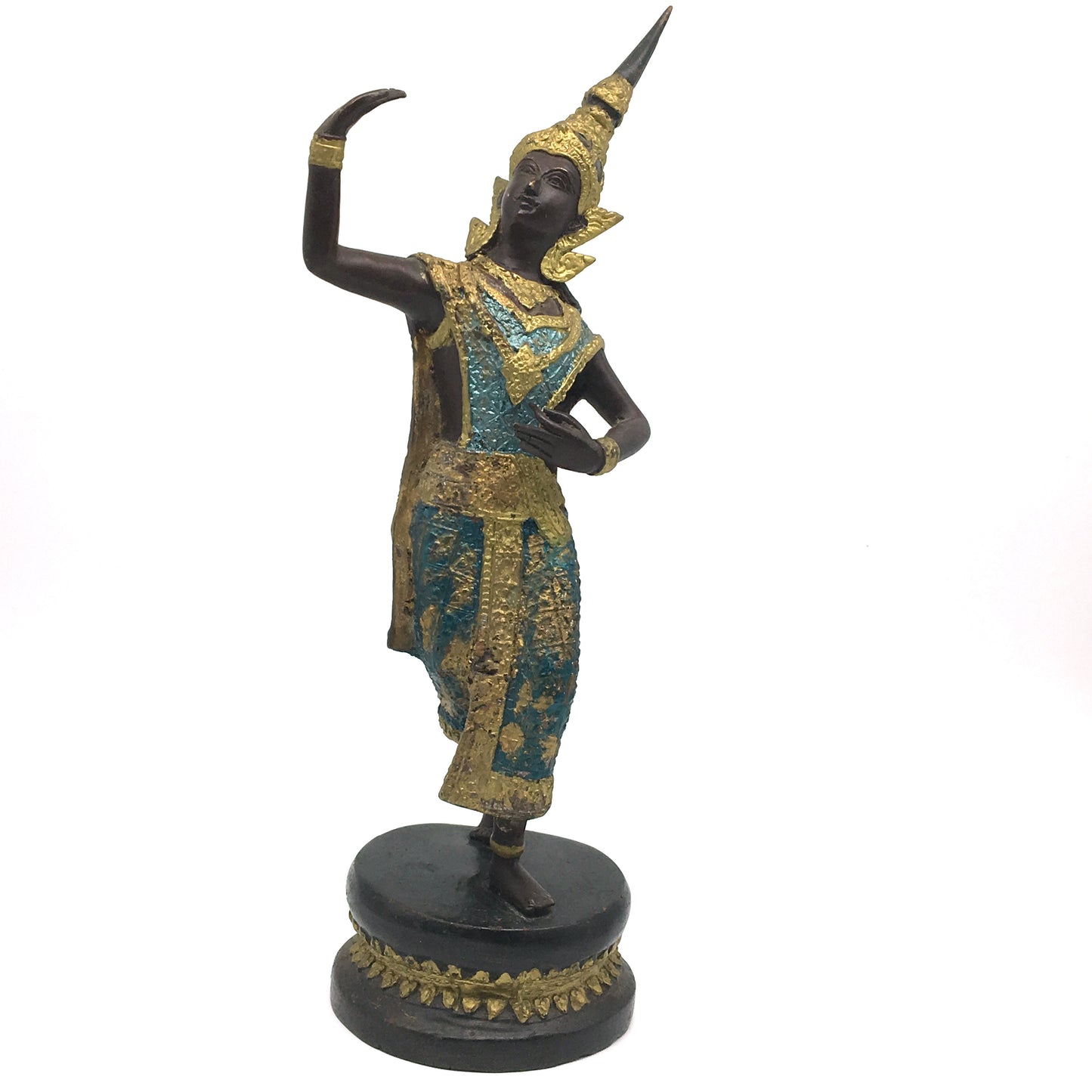 Vintage Gilded Thai Teppanom Temple Guard Dancer Dancing Statue Sculpture 12" - Montecinos Ethnic