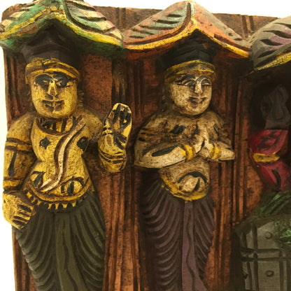 India Wood Carving Colorful Decorative Wooden Wall Hanging Panel Plaque - Montecinos Ethnic
