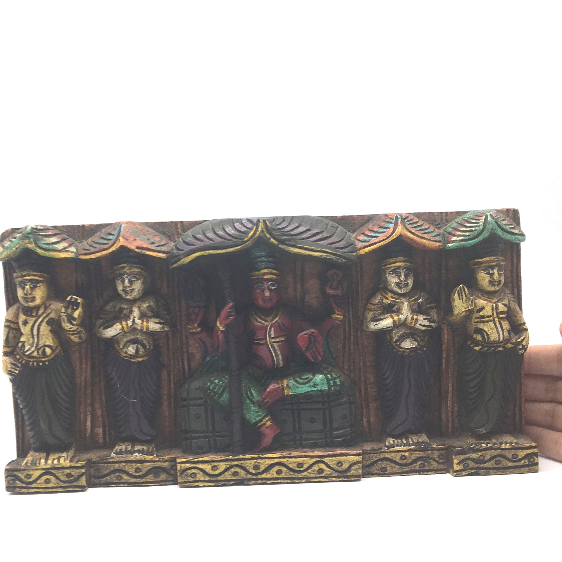 India Wood Carving Colorful Decorative Wooden Wall Hanging Panel Plaque - Montecinos Ethnic
