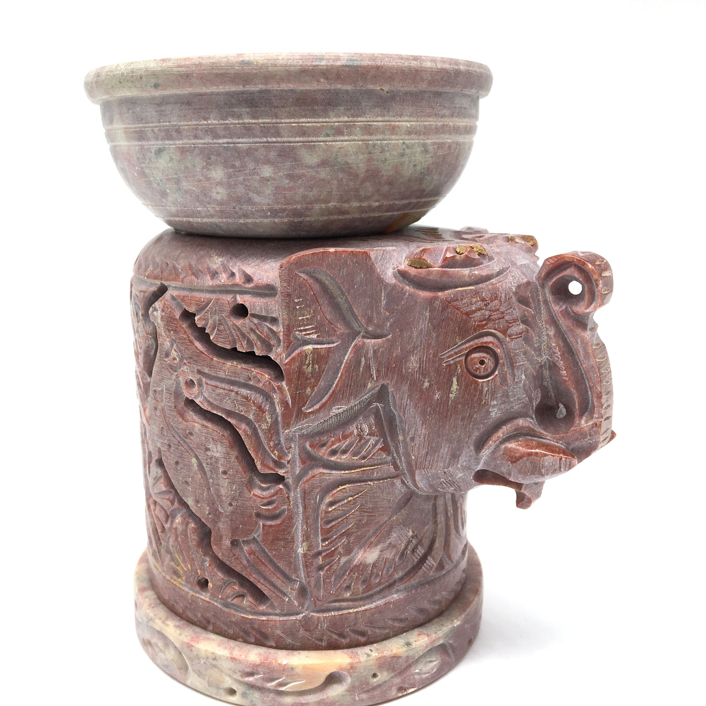 Decorative Hand-Carved Natural Soapstone Elephant Oil Burner Diffuser 4.25"