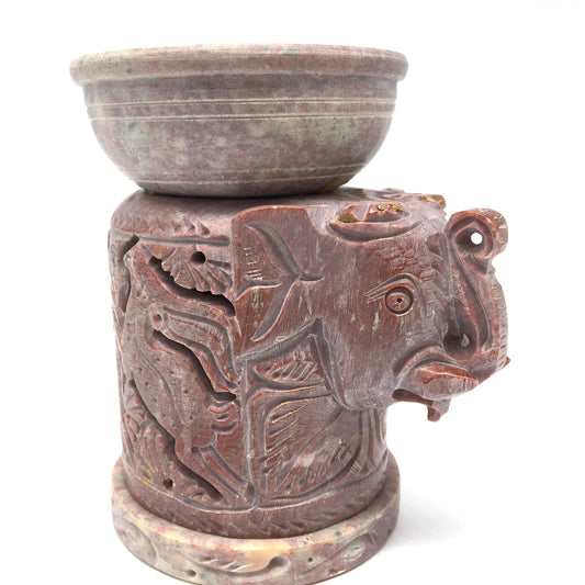 Decorative Hand-Carved Natural Soapstone Elephant Oil Burner Diffuser 4.25"