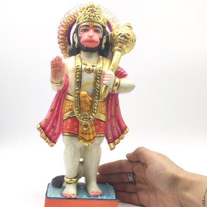 Handcrafted Pure White Marble Lord Hanuman Idol Murti Statue 12.2 " - Monkey God - Montecinos Ethnic