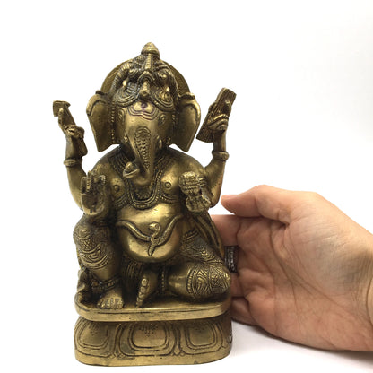 Detailed Brass Ganesh Ganapati India Elephant God Statue – Obstacle Remover 6.7" - Montecinos Ethnic
