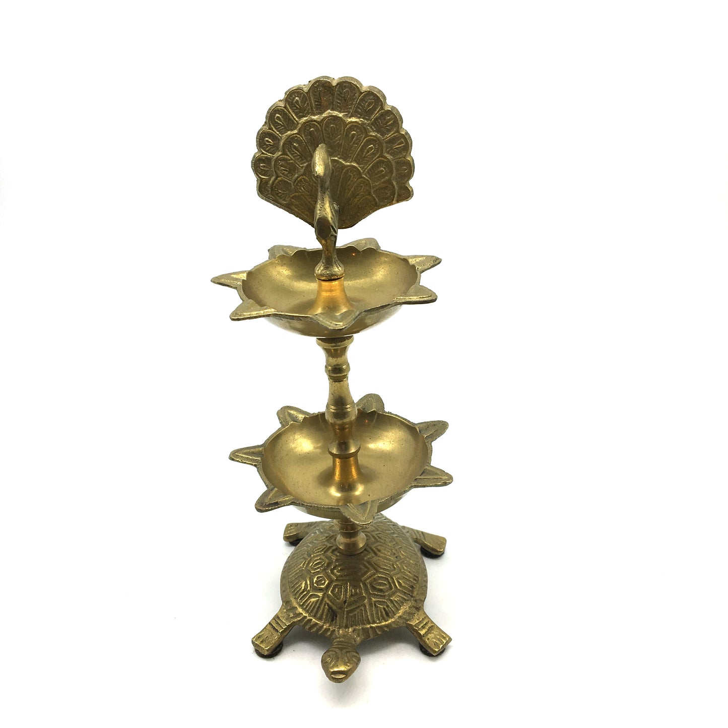 Brass Annam Diya Aarti Deepak Wick Lamp Puja Lamp -Peacock Turtle Design 7.8" - Montecinos Ethnic