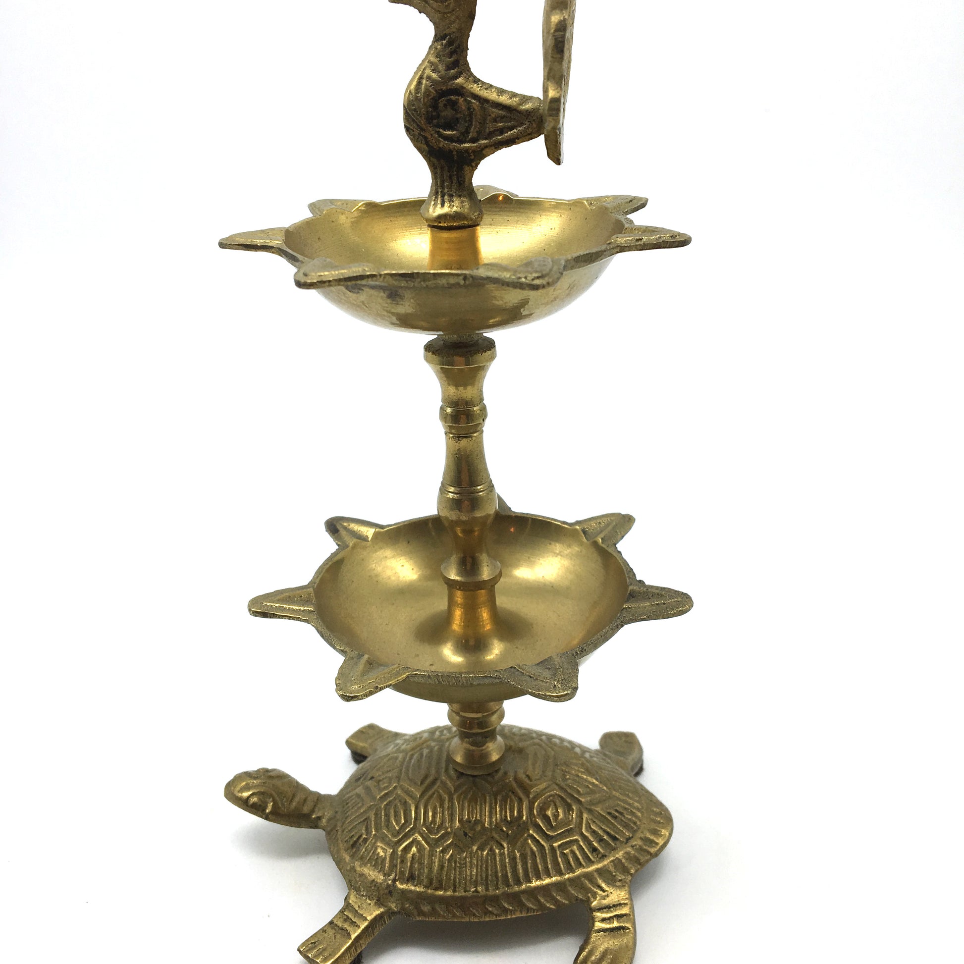 Brass Annam Diya Aarti Deepak Wick Lamp Puja Lamp -Peacock Turtle Design 7.8" - Montecinos Ethnic