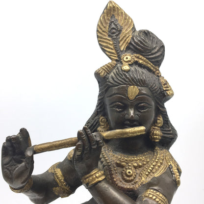 Handcrafted Antique Brass  India God Lord Krishna with Flute Murti Statue 10.2" - Montecinos Ethnic