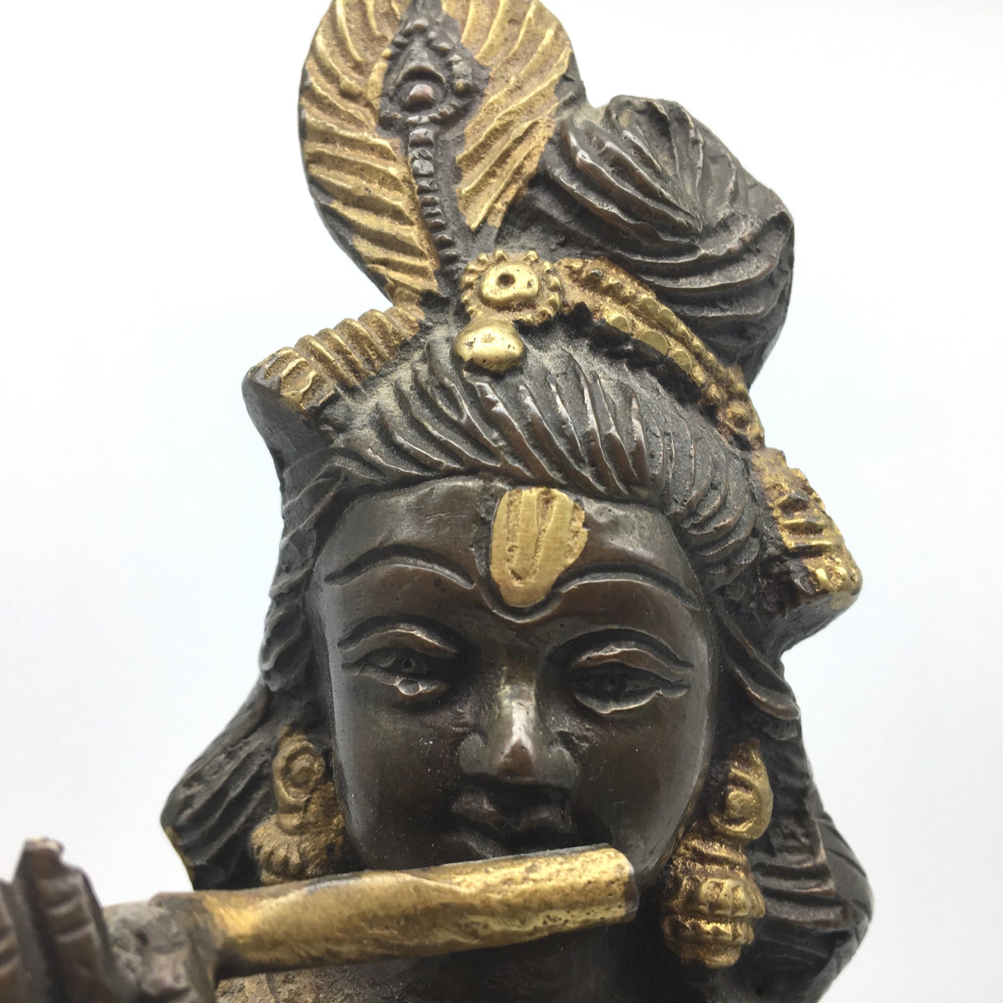 Handcrafted Antique Brass  India God Lord Krishna with Flute Murti Statue 10.2" - Montecinos Ethnic