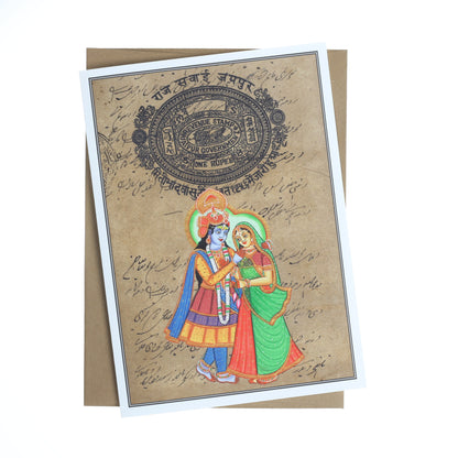 Radha Govinda Greeting Card -Rajasthani Miniature Painting Card India Gods- 5"x7"