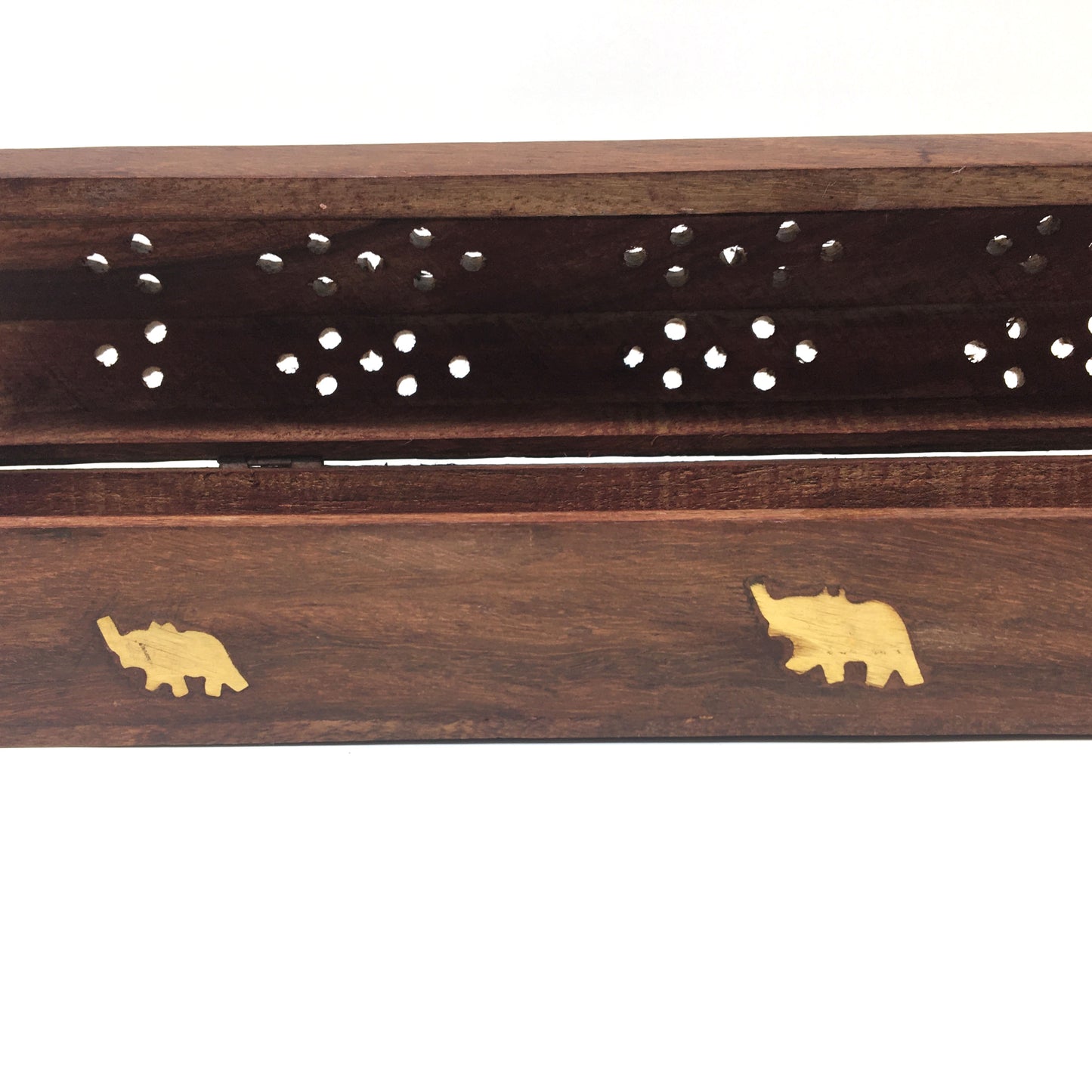 India Incense Burner Handcrafted Wooden Box with Storage - Elephants Design 12"