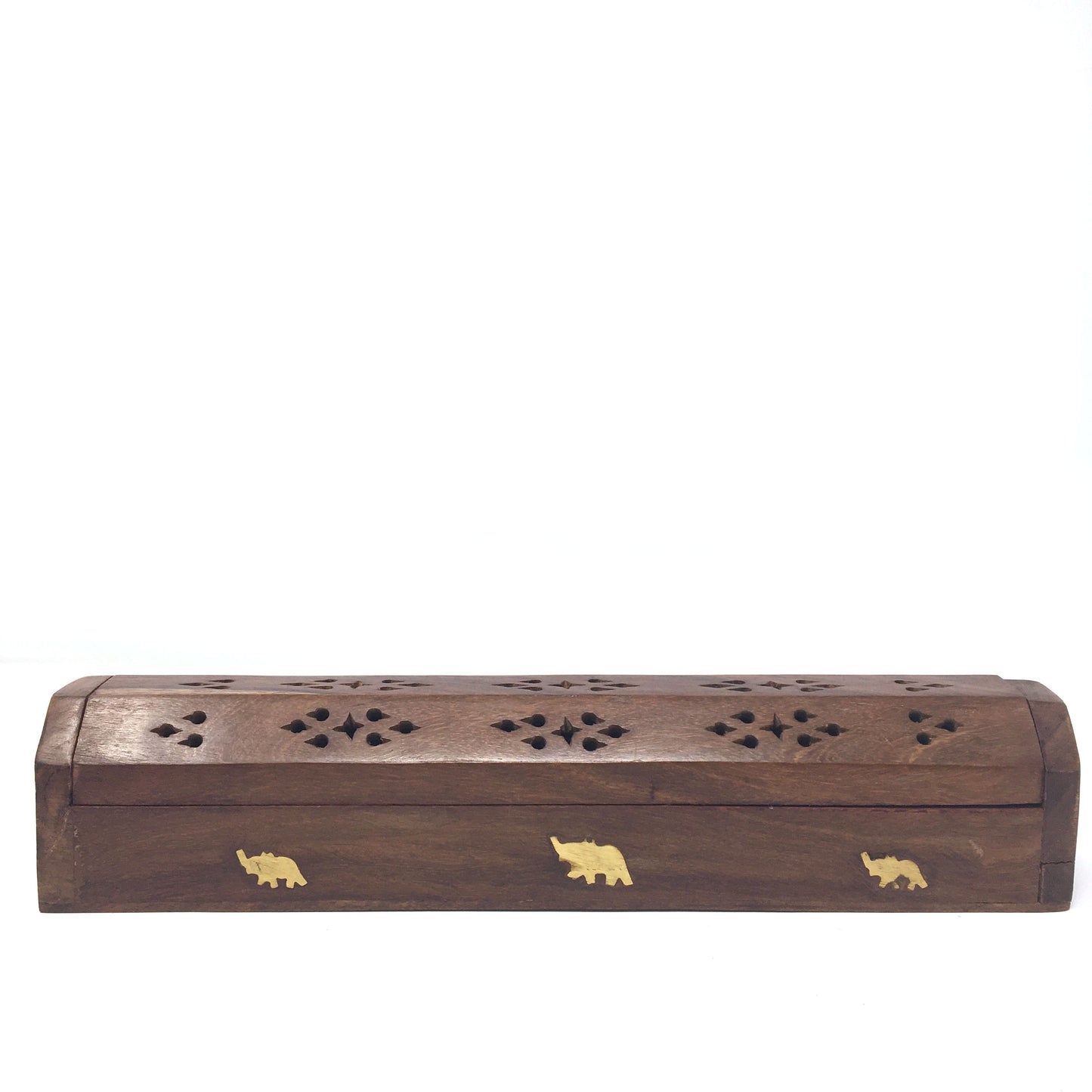 India Incense Burner Handcrafted Wooden Box with Storage - Elephants Design 12"