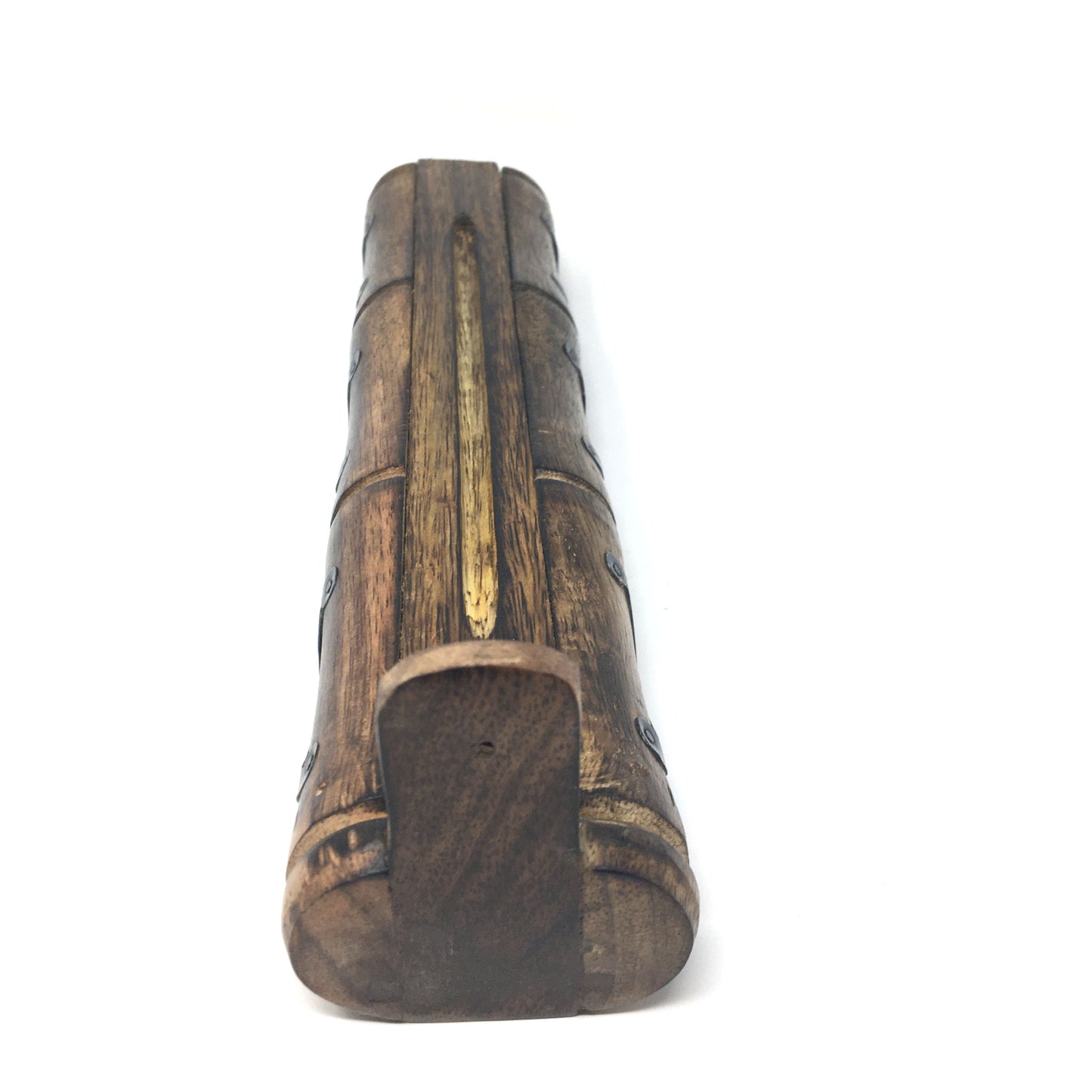 Bamboo Stick Incense Burner Wooden Box W/Storage- Decorative Brass Inlays 12"