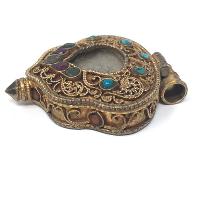 Tibetan Pendant Ghau Gau Amulet Box Handcrafted W/Gem Inlays Coral Turquoise