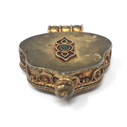 Tibetan Pendant Ghau Gau Amulet Box Handcrafted W/Gem Inlays Coral Turquoise