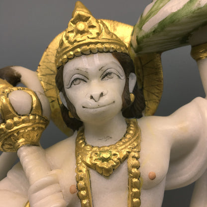 Handcrafted Pure White Marble Lord Hanuman Idol Murti Statue 13" - Monkey God - Montecinos Ethnic