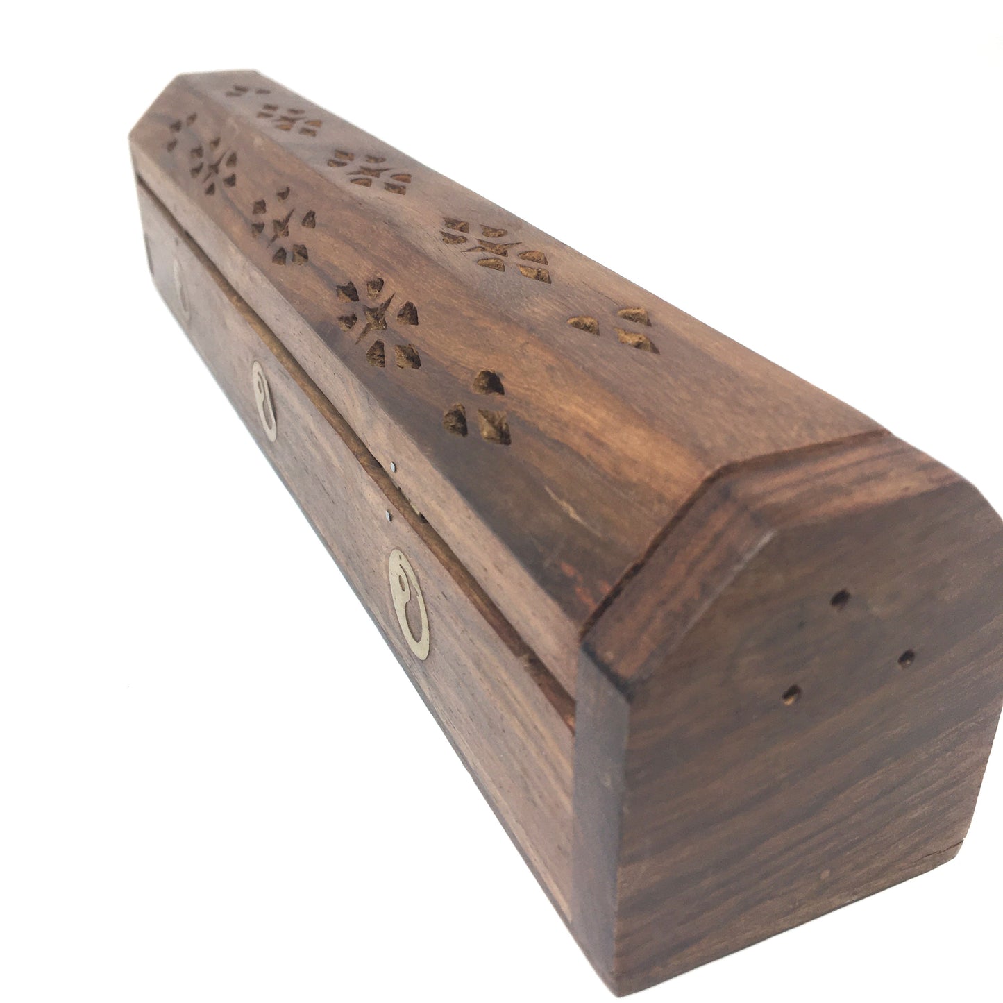 Handcrafted Incense Burner - Wooden Box With Storage - Decorative Brass Inlays