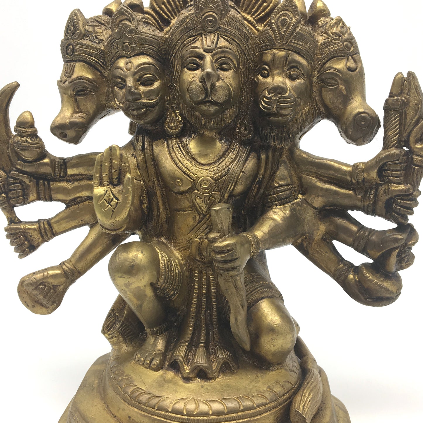 Handcrafted Brass Panchmukhi Hanuman Hanumanji India 5-Face Monkey God Statue - Montecinos Ethnic