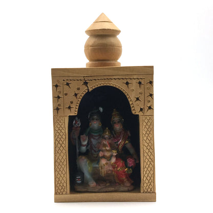 Handcrafted India Decorative Wood Altar Temple Shiva Parvati Ganesha Idol Statue - Montecinos Ethnic