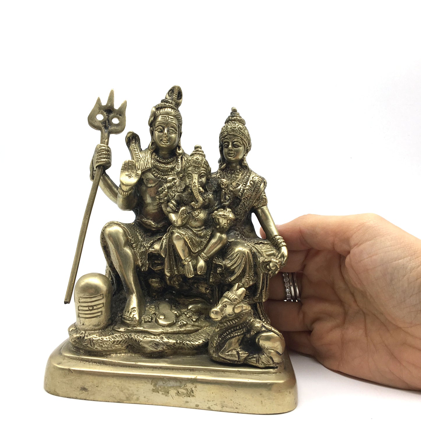 Handcrafted Lord Shiva Parvati Ganesha Ganapati Murti Statue in Fine Brass 6" - Montecinos Ethnic