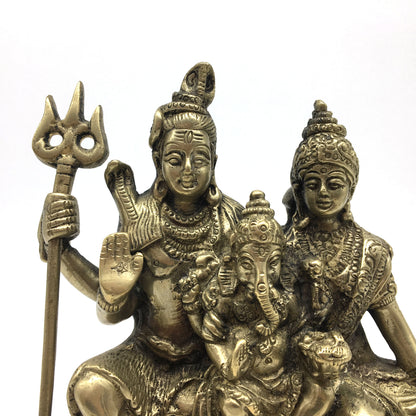 Handcrafted Lord Shiva Parvati Ganesha Ganapati Murti Statue in Fine Brass 6" - Montecinos Ethnic