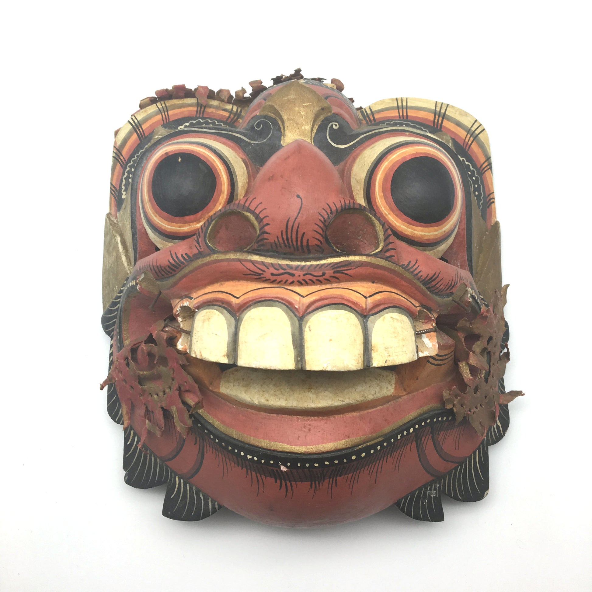 Hand-carved Hand-painted Tibetan Decorative All Natural Wood Mask 8.5" - Montecinos Ethnic