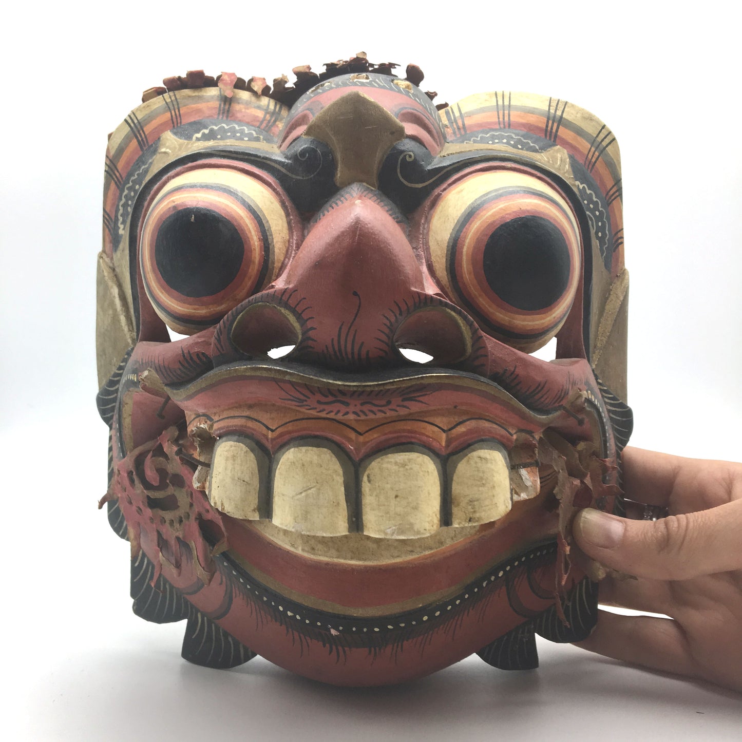 Hand-carved Hand-painted Tibetan Decorative All Natural Wood Mask 8.5" - Montecinos Ethnic