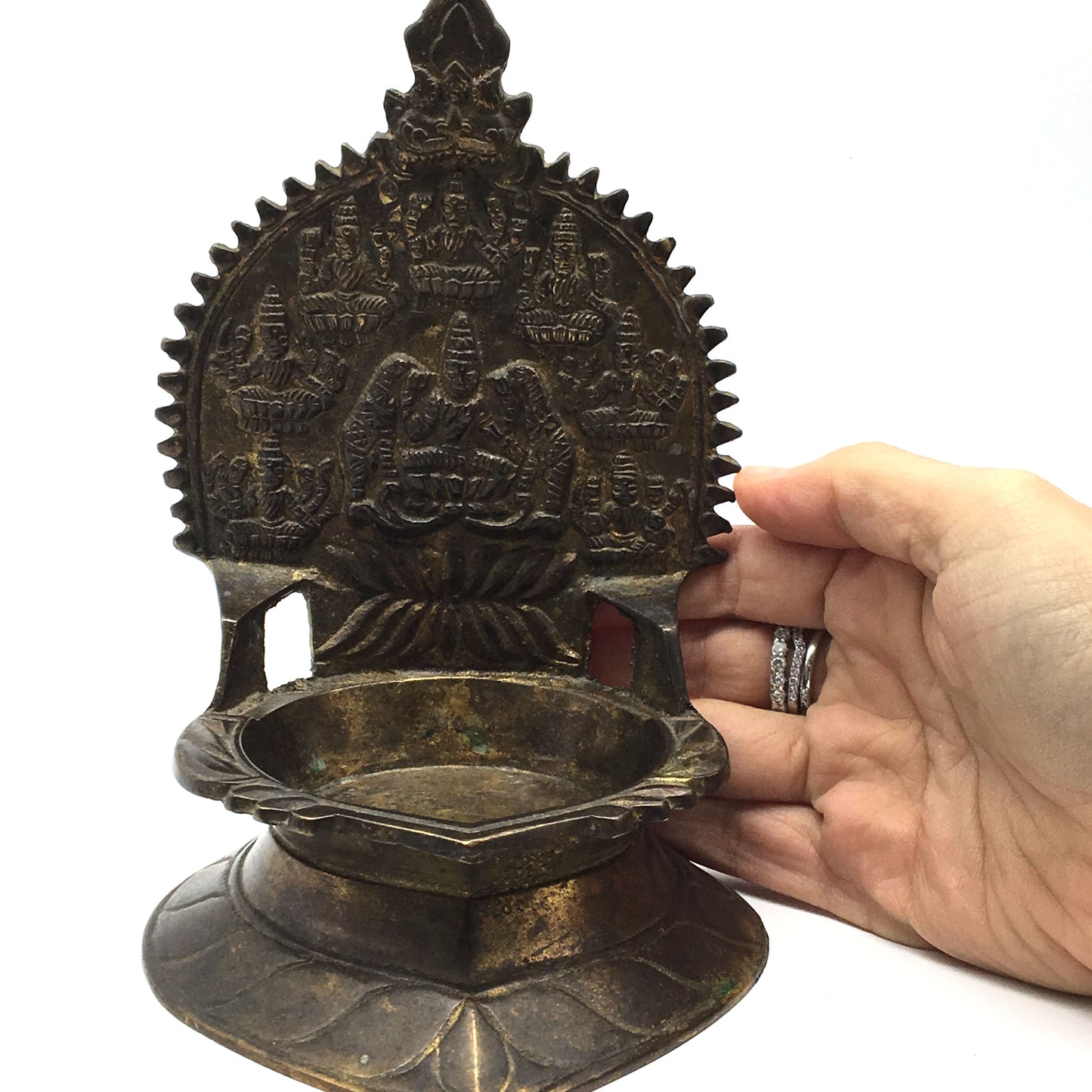 Vintage Brass Oil Diya Aarti Deepak Lamp Puja Offering - Goddess Lakshmi - Montecinos Ethnic
