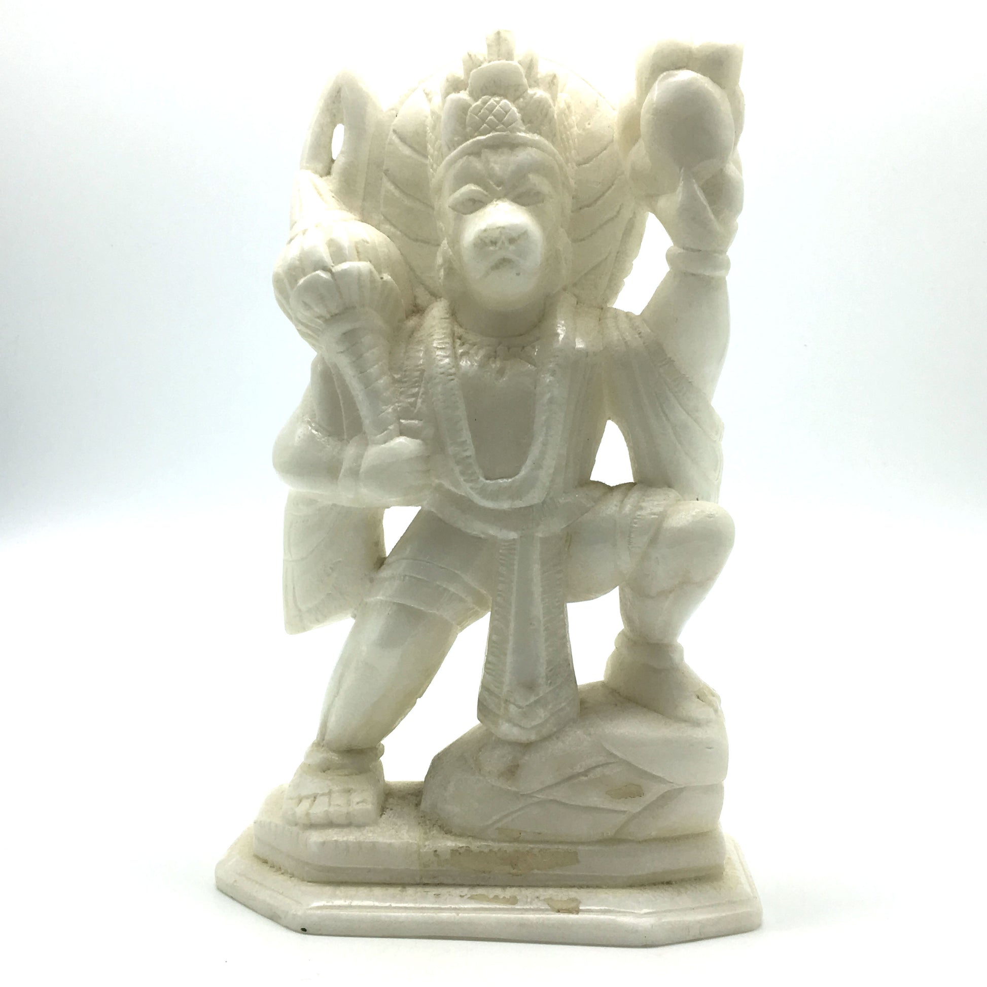 Handcrafted Pure White Marble Lord Hanuman Idol Murti Statue 8.2" - Monkey God - Montecinos Ethnic