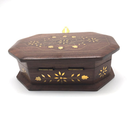 Handcrafted Decorative Wooden Jewelry Trinket Box Storage Organizer Brass Inlays - Montecinos Ethnic