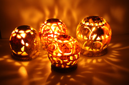 Candle Incense Cones Burner Holder Soapstone Carved T-Lite Ball Flowers 3”