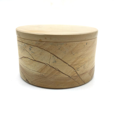 Stone Wood-Style Round Onyx Stone Trinket Jewelry Box Beautiful Decorative 2.25"