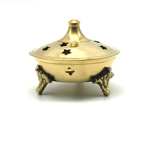 Decorative India Brass Incense Charcoal Resin Burner Holder Jali 2.5" - Stars - Montecinos Ethnic