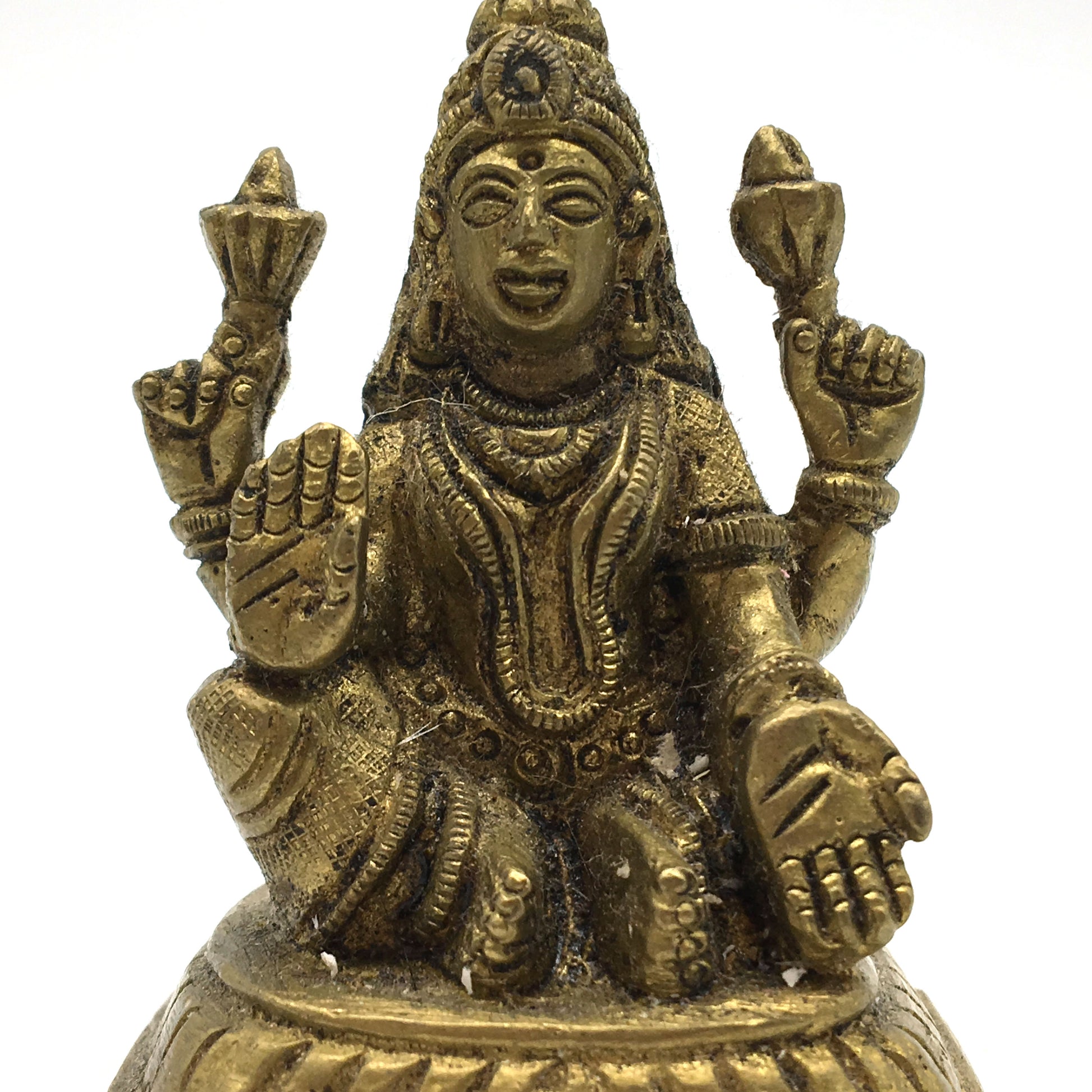 Vintage Mini Brass Mata Lakshmi Murti India Statue India Goddess Of Wealth 2.3" - Montecinos Ethnic